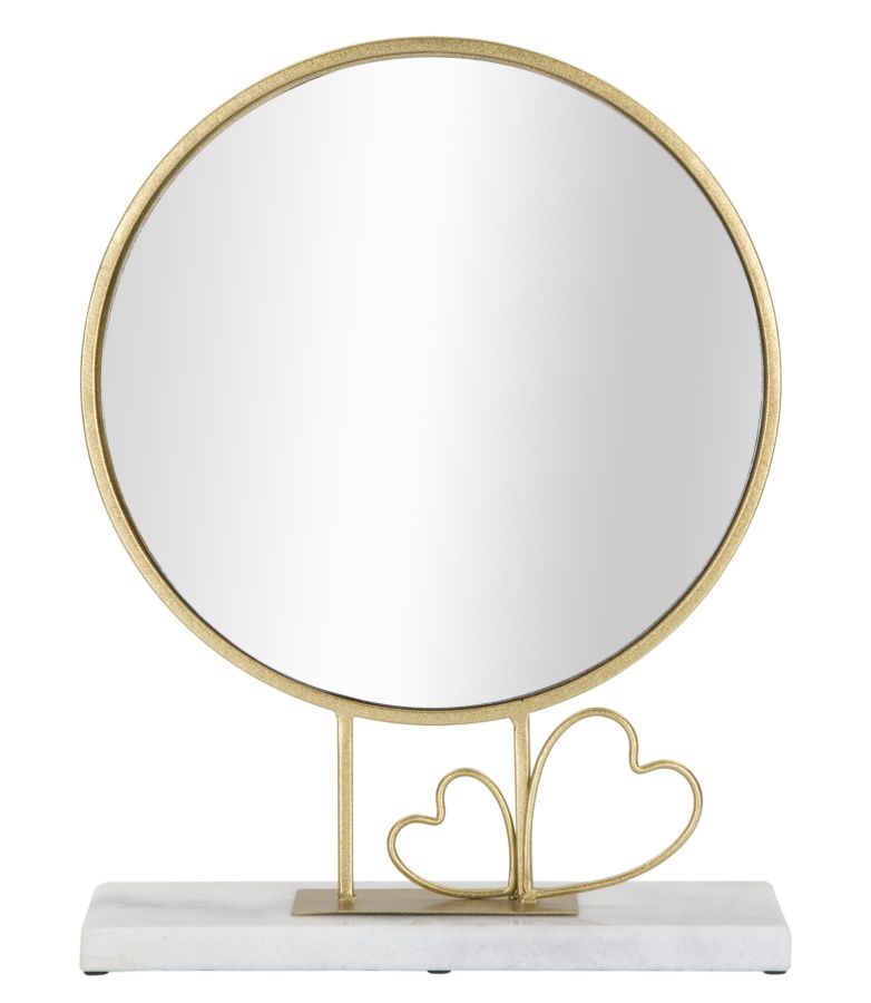 Oglinda decorativa din metal, Heart Auriu / Marmura, l30xH39,5 cm