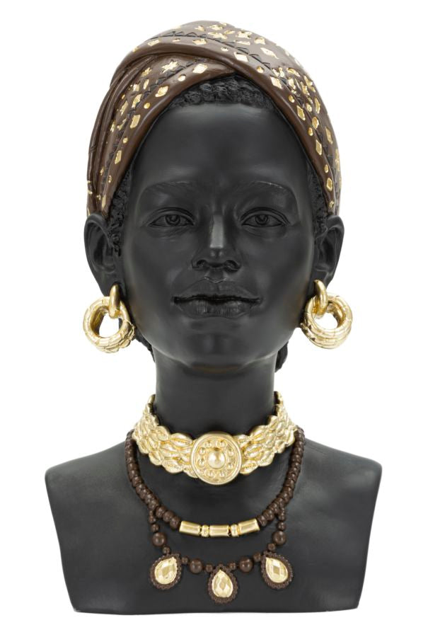 Decoratiune din polirasina, Massai Woman Negru / Auriu, L19xl18,5xH30 cm