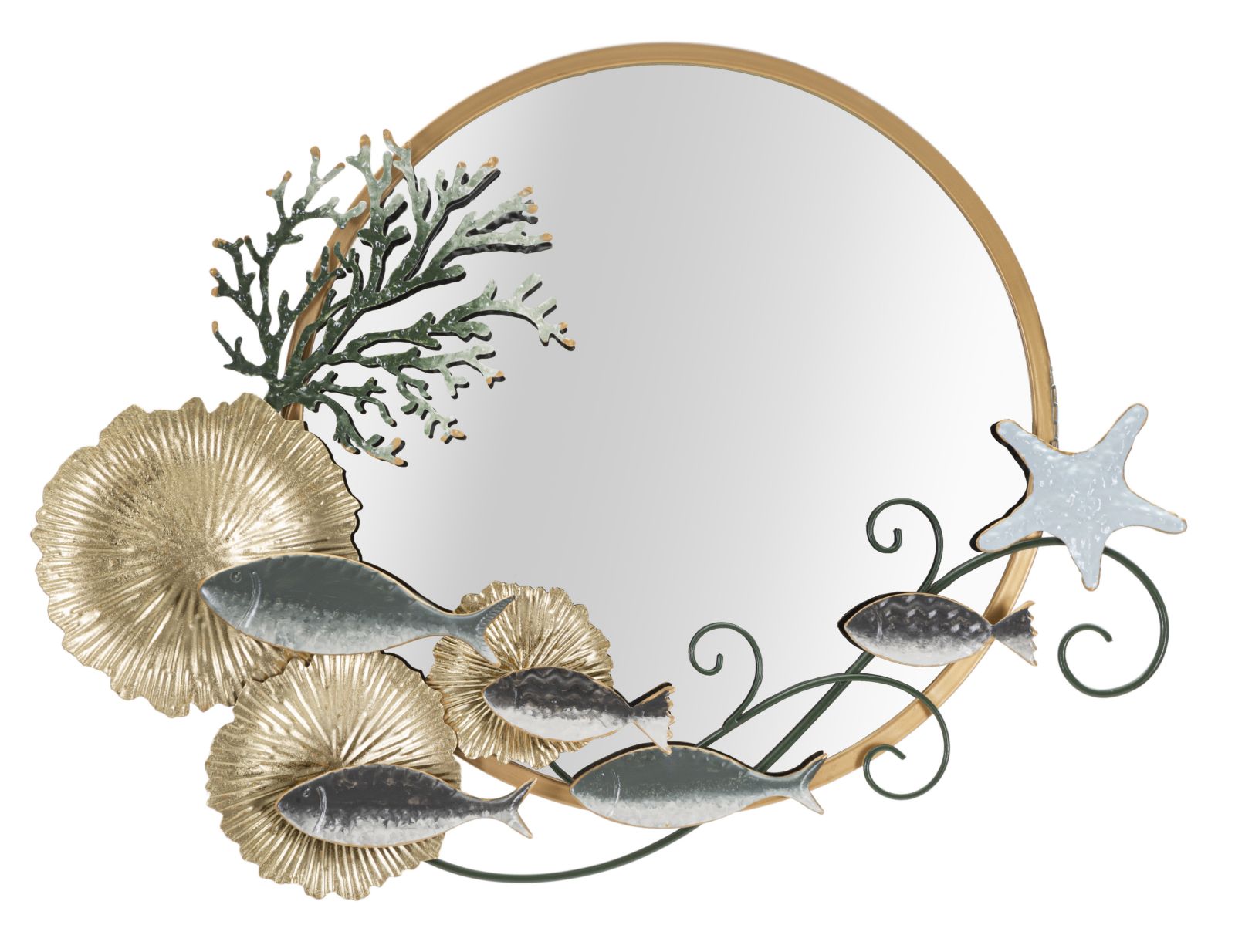 Decoratiune metalica de perete, cu oglinda, Fish Multicolor, l88,9xA7,6xH65,4 cm
