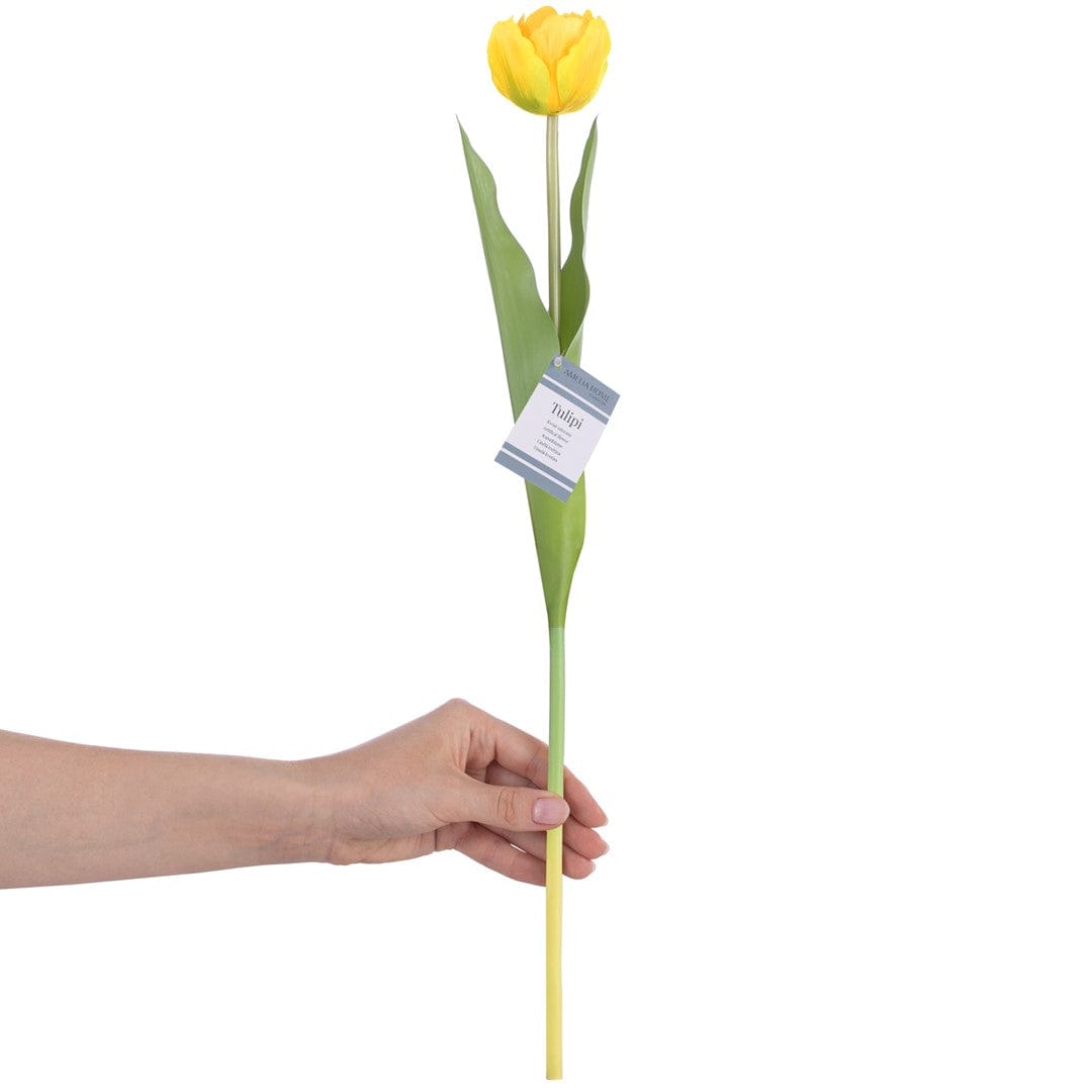 Set 10 fire flori artificiale, Tulipi Galben / Verde, H50 cm (1)