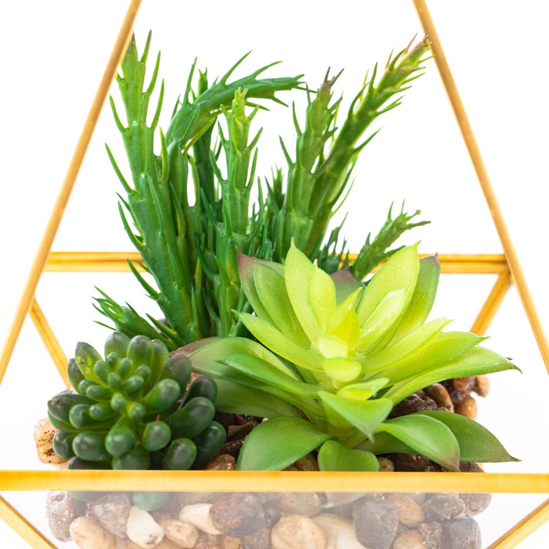 Aranjament decorativ cu plante artificiale, Asymetri Auriu / Verde, L15,5xl15xH31 cm (1)