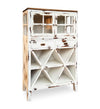 Cabinet cu vitrina din lemn, cu 2 sertare, 2 usi si suport sticle, Everest Alb Antichizat / Maro, l100xA35xH150 cm