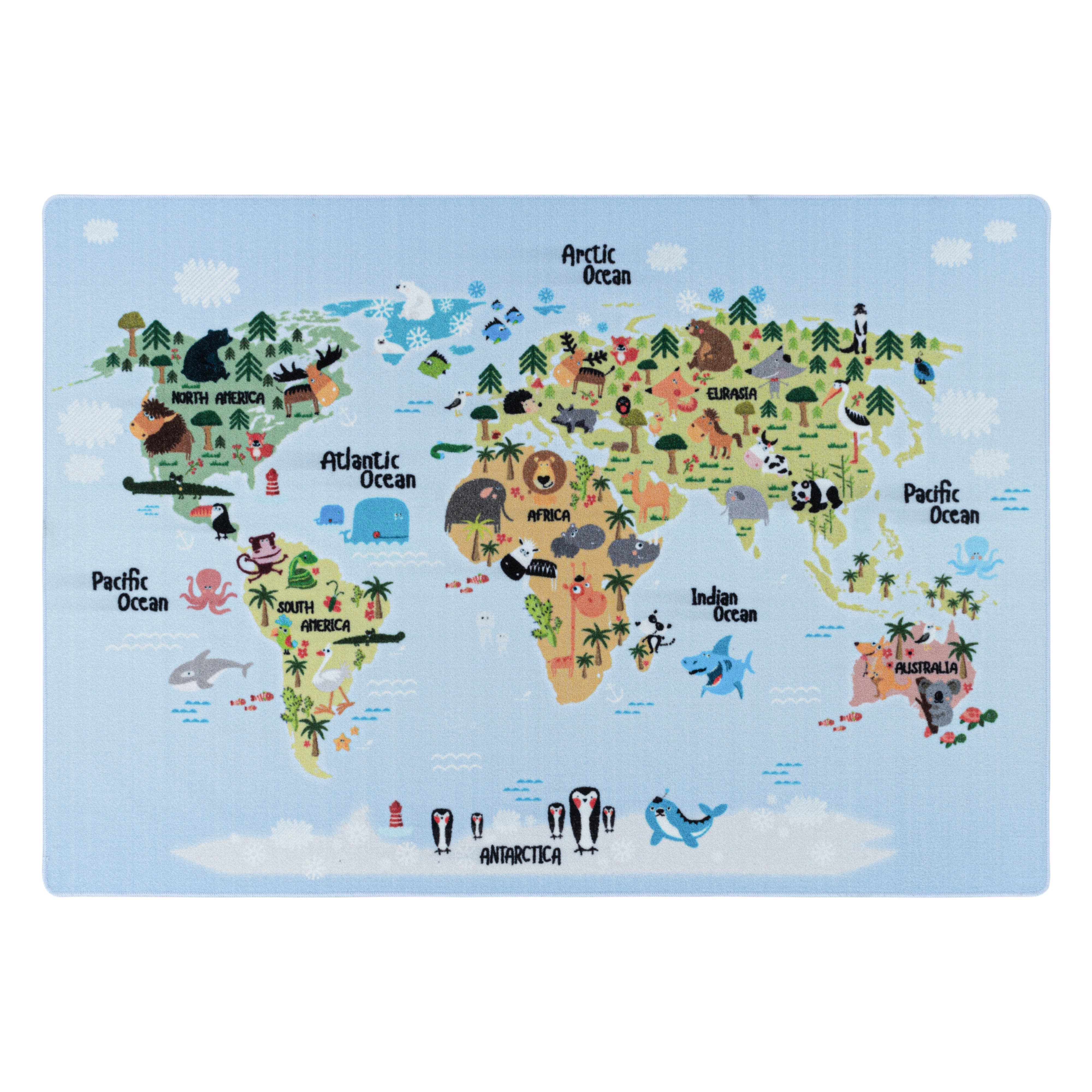 Covor pentru copii din poliamida Play 2917 World Map Animals Albastru & AYYTPCH-PLAY2917BLUE