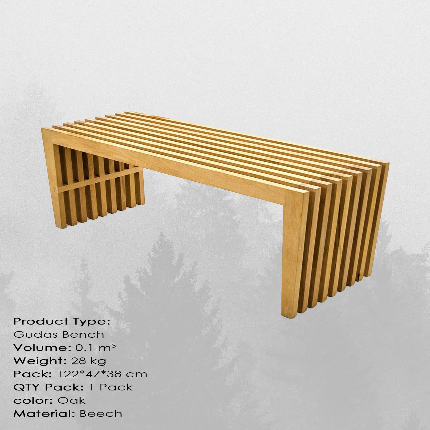 Banca din lemn, Gudas Medium Stejar, l120xA36xH45 cm