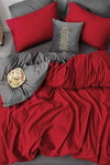 Lenjerie de pat din bumbac Ranforce, Intense Rosu / Gri, 200 x 220 cm