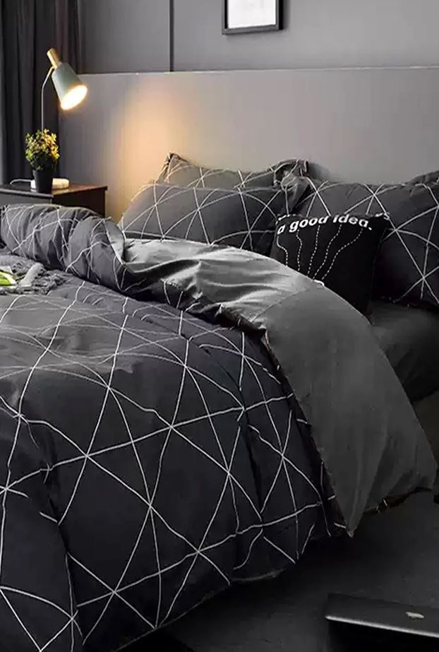Lenjerie de pat din bumbac Ranforce, Geometric Gri, 200 x 220 cm