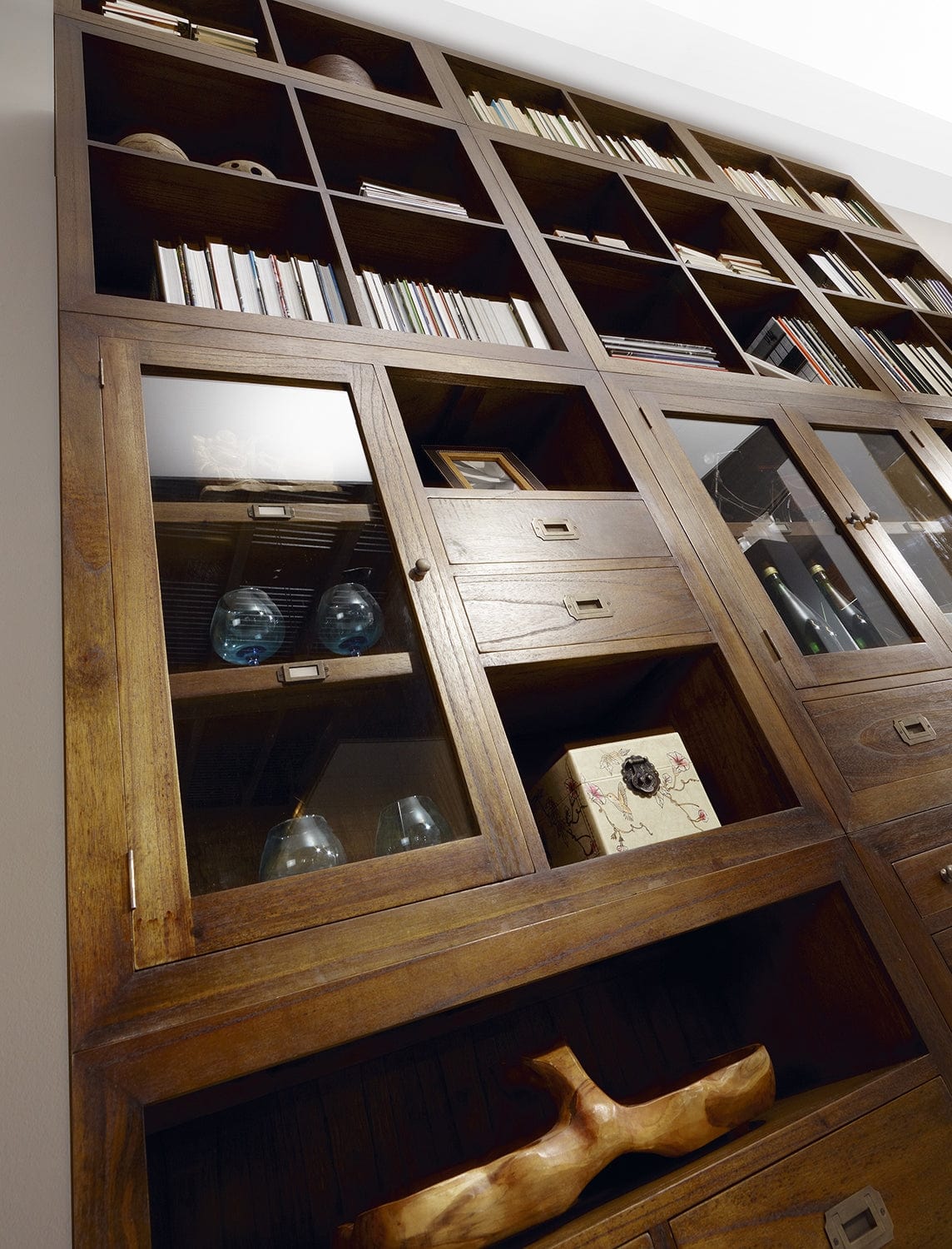 Cabinet cu vitrina, din lemn si furnir, cu 2 sertare si 1 usa, Star Combi Left Nuc, l90xA35xH90 cm (1)