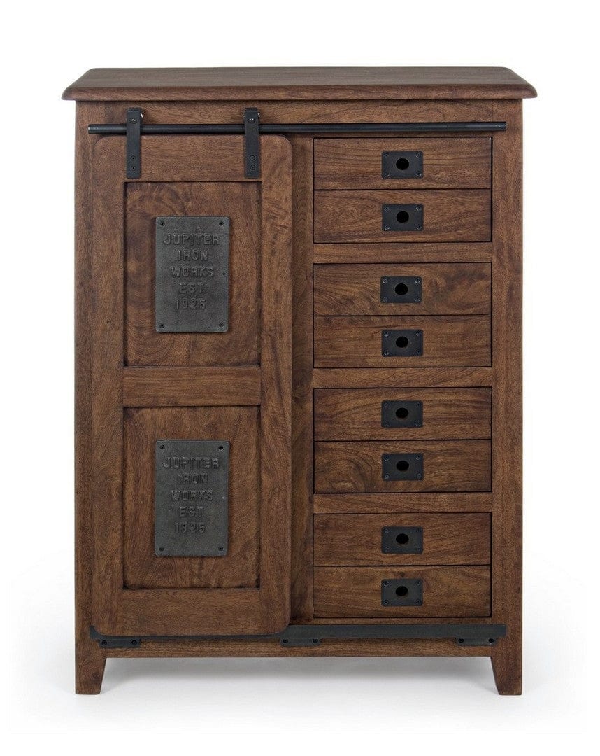 Cabinet din lemn de mango si metal, cu 4 sertare si 1 usa Jupiter High Nuc / Negru, l89xA43xH119 cm (1)