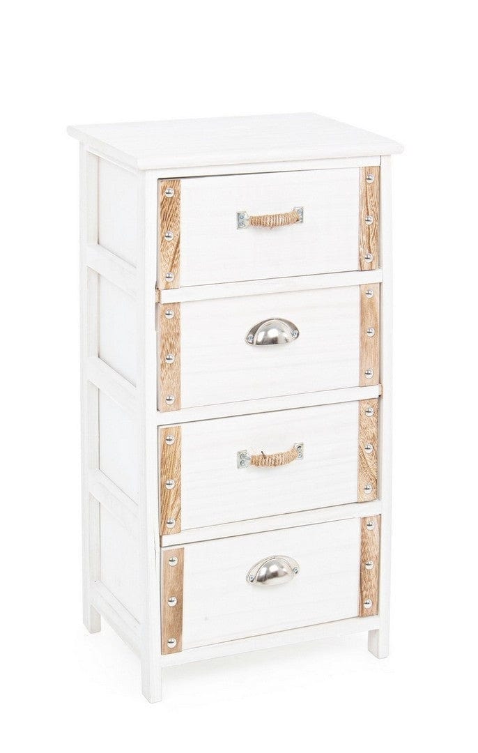 Cabinet din lemn de Paulownia, cu 4 sertare Romance Alb / Natural, l40xA29xH73 cm