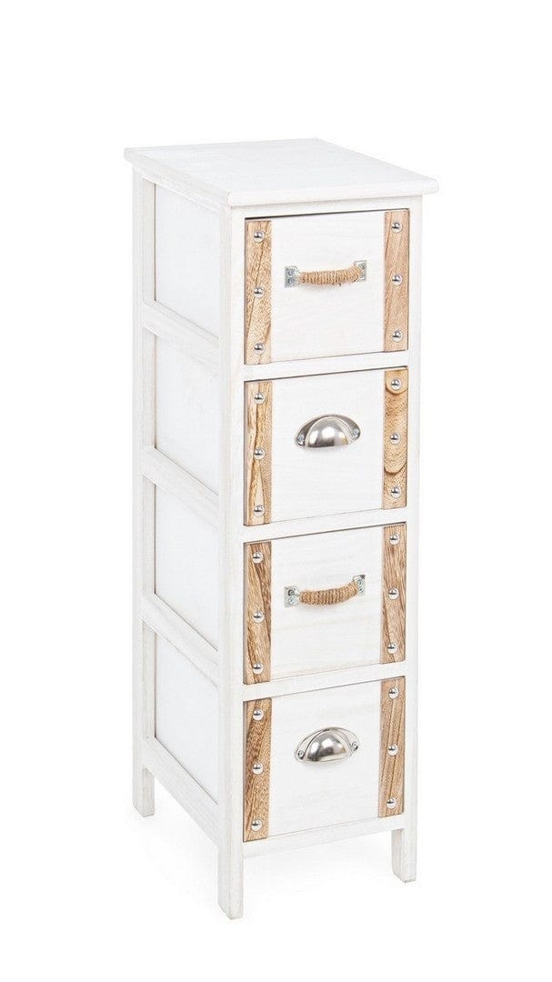 Cabinet din lemn de Paulownia, cu 4 sertare Romance Slim Alb / Natural, l26xA32xH81 cm