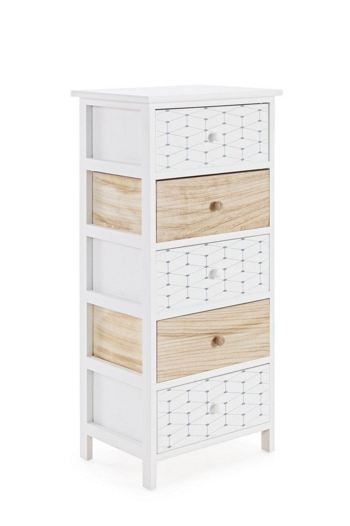 Cabinet din lemn de Paulownia, cu 5 sertare Alveare Alb / Natural, l40xA29xH90 cm