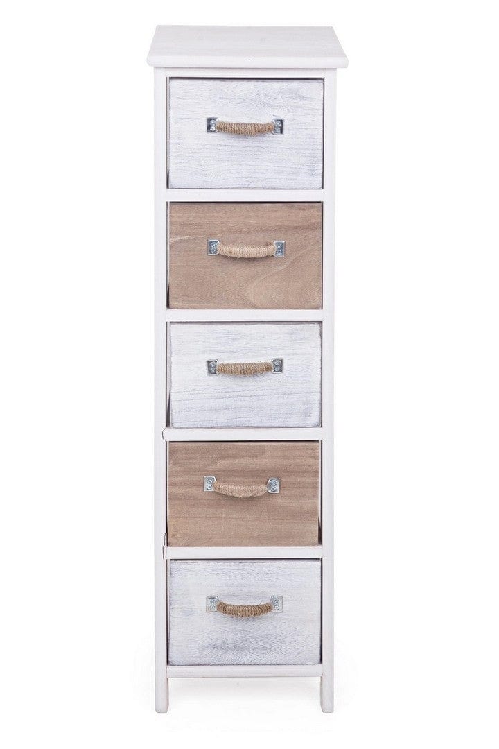 Cabinet din lemn de Paulownia, cu 5 sertare Meredith Slim Ivoir / Gri / Maro, l26xA32xH98 cm (1)