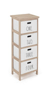 Cabinet din lemn de Paulownia si MDF, cu 4 sertare Numbers Slim Alb / Natural, l26xA32xH80 cm