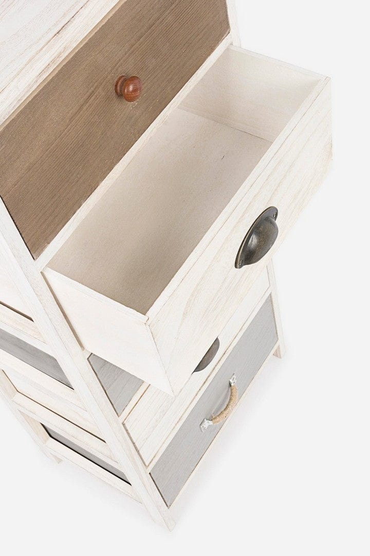 Cabinet din lemn de Paulownia si MDF, cu 5 sertare Madyson Ivoir / Gri, l40xA29xH90 cm (3)