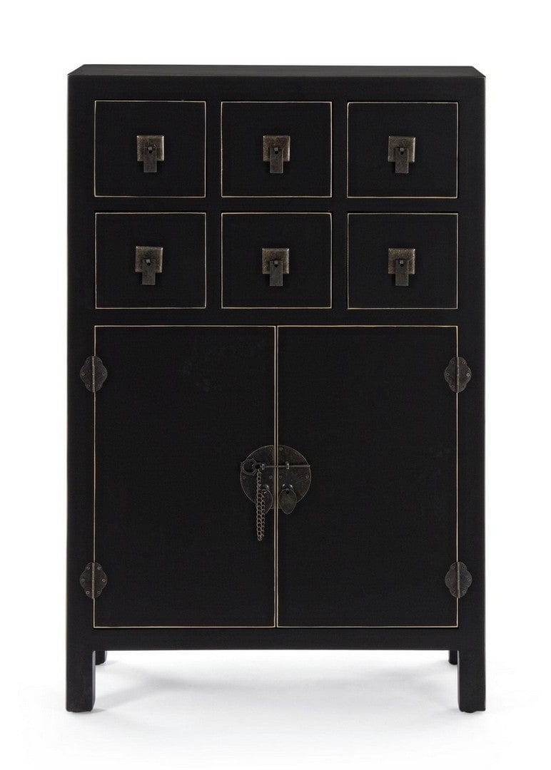 Cabinet din MDF, cu 6 sertare si 2 usi Pechino Negru, l63xA26xH101 cm (1)