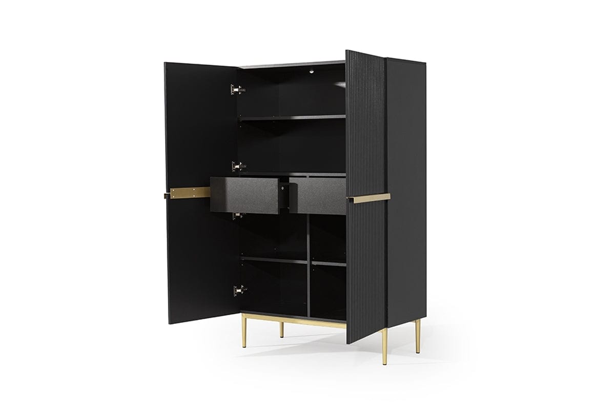 Cabinet din pal, MDF si metal, cu 2 sertare si 2 usi, Nicole 100-2D2SZ Negru / Auriu, l100xA45xH160 cm (6)