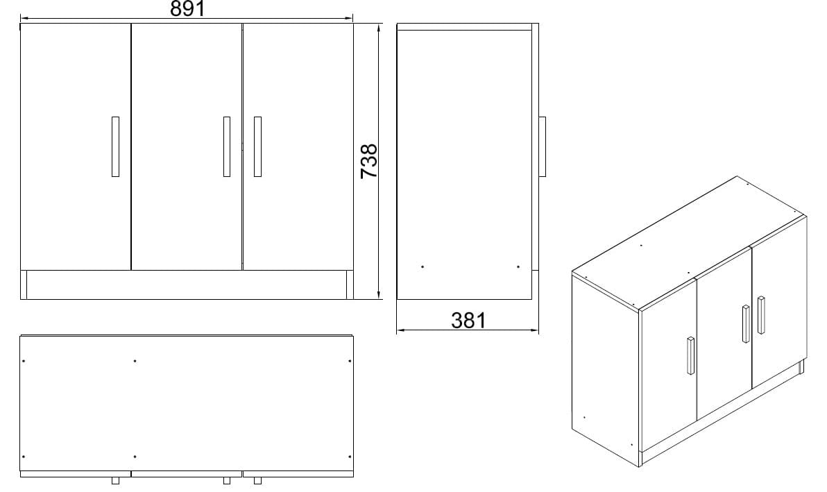 Cabinet din pal, cu 3 usi Vario E Stejar / Negru, l89,1xA38,1xH73,8 cm (4)