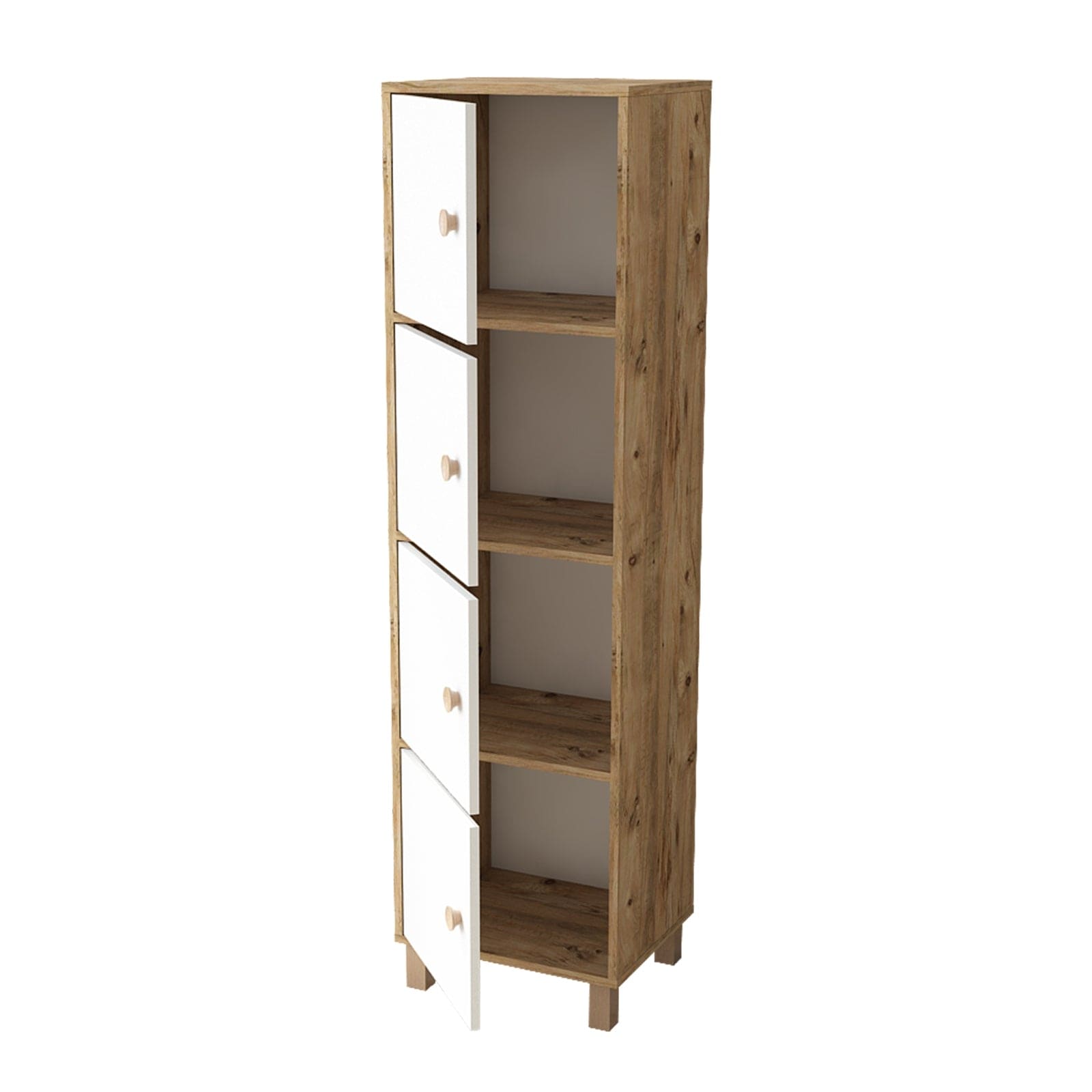 Cabinet din pal si lemn, cu 4 usi Vilamo VL30-217 Alb / Natural, l49xA40xH179,4 cm (3)