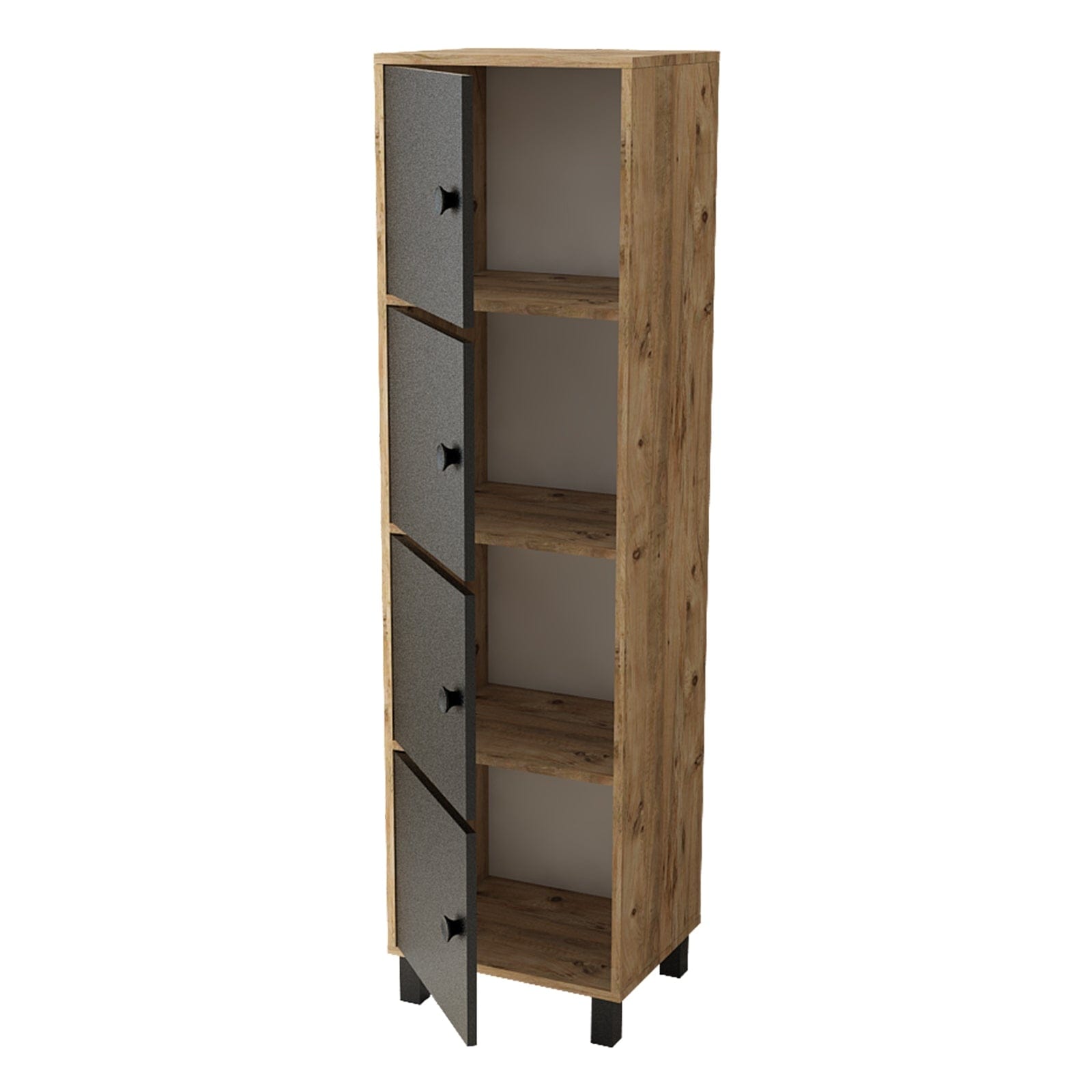 Cabinet din pal si lemn, cu 4 usi Vilamo VL30-238 Negru / Natural, l49xA40xH179,4 cm (3)