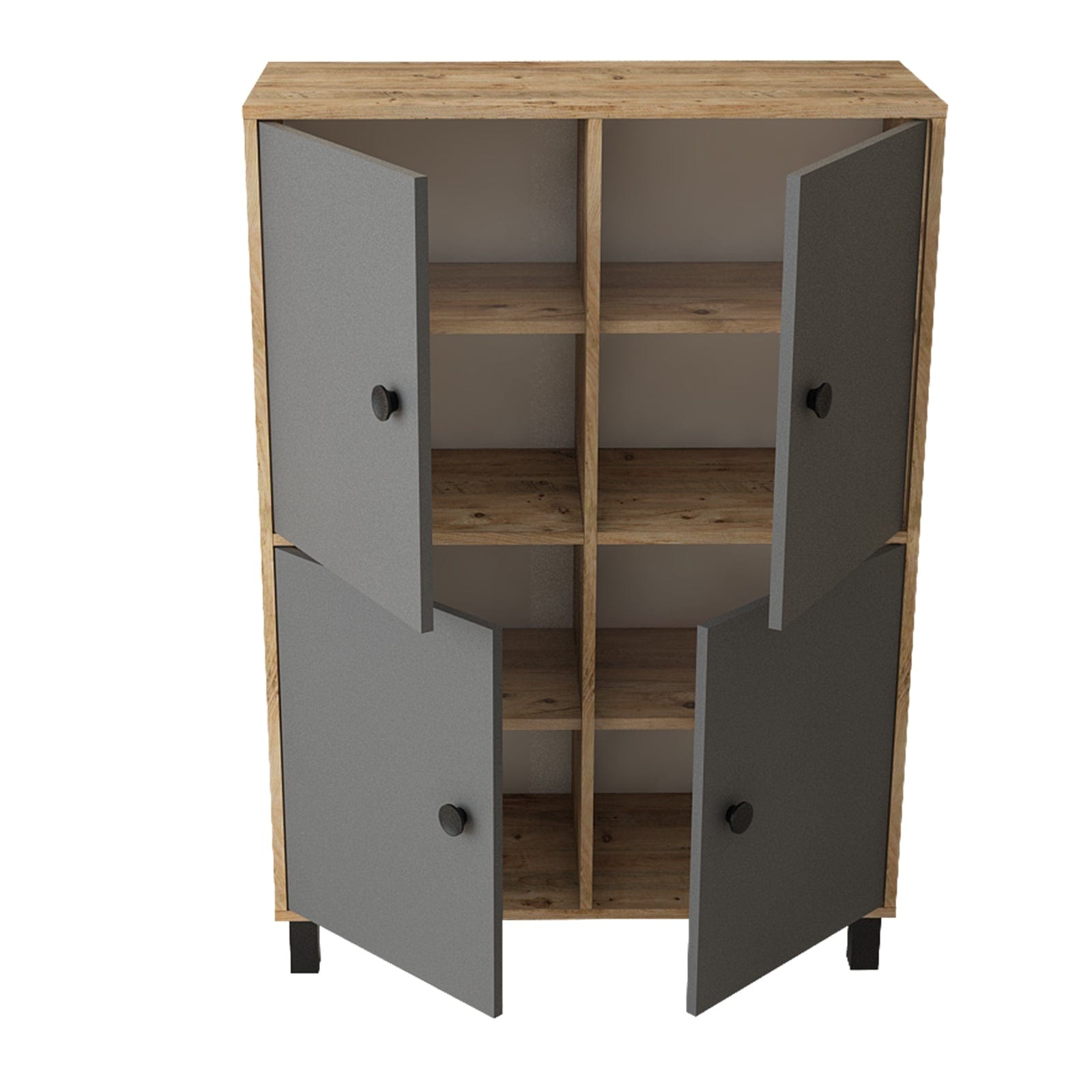 Cabinet din pal si lemn, cu 4 usi Vilamo VL45-228 Large Antracit / Natural, l96xA40xH135,4 cm (2)