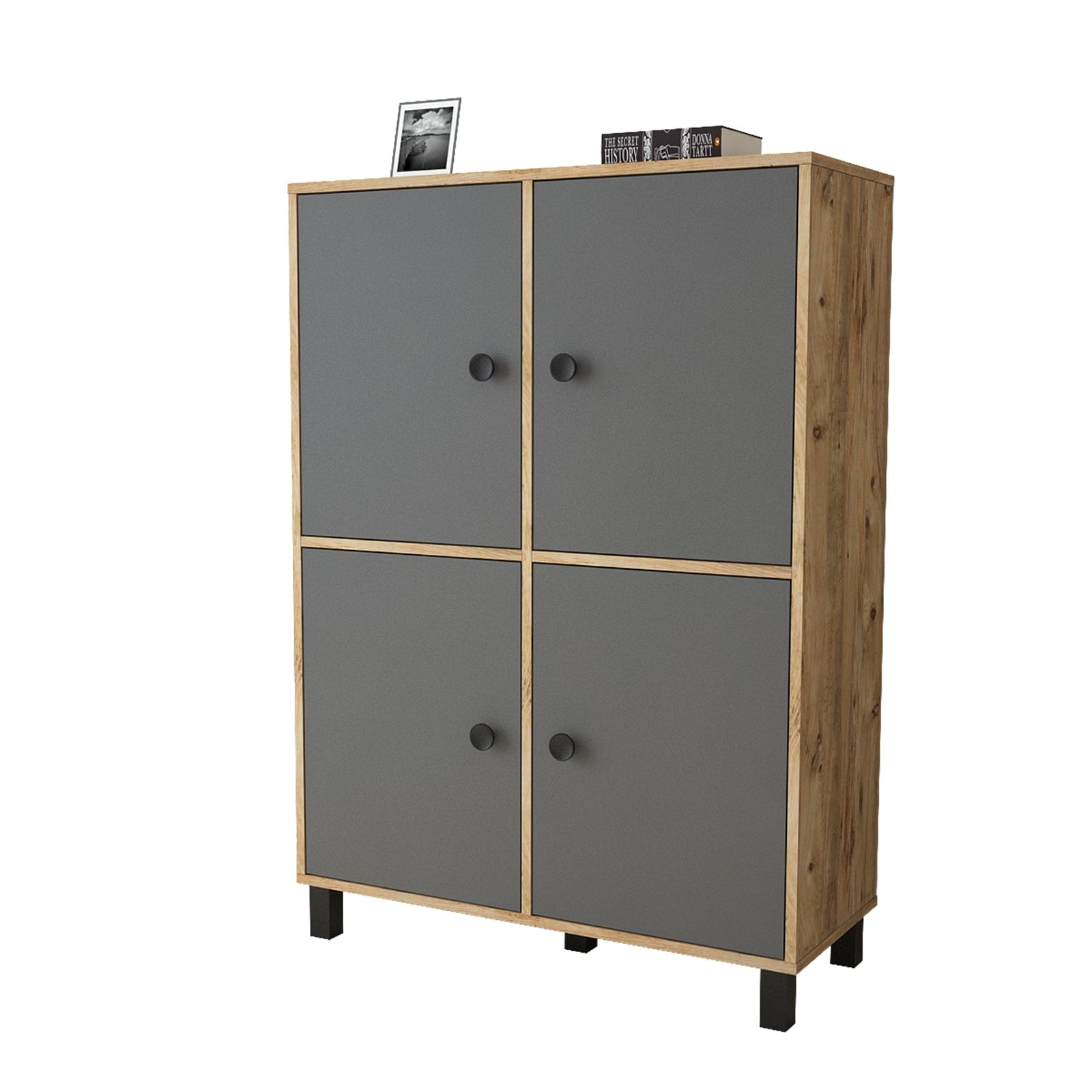 Cabinet din pal si lemn, cu 4 usi Vilamo VL45-228 Large Antracit / Natural, l96xA40xH135,4 cm (4)