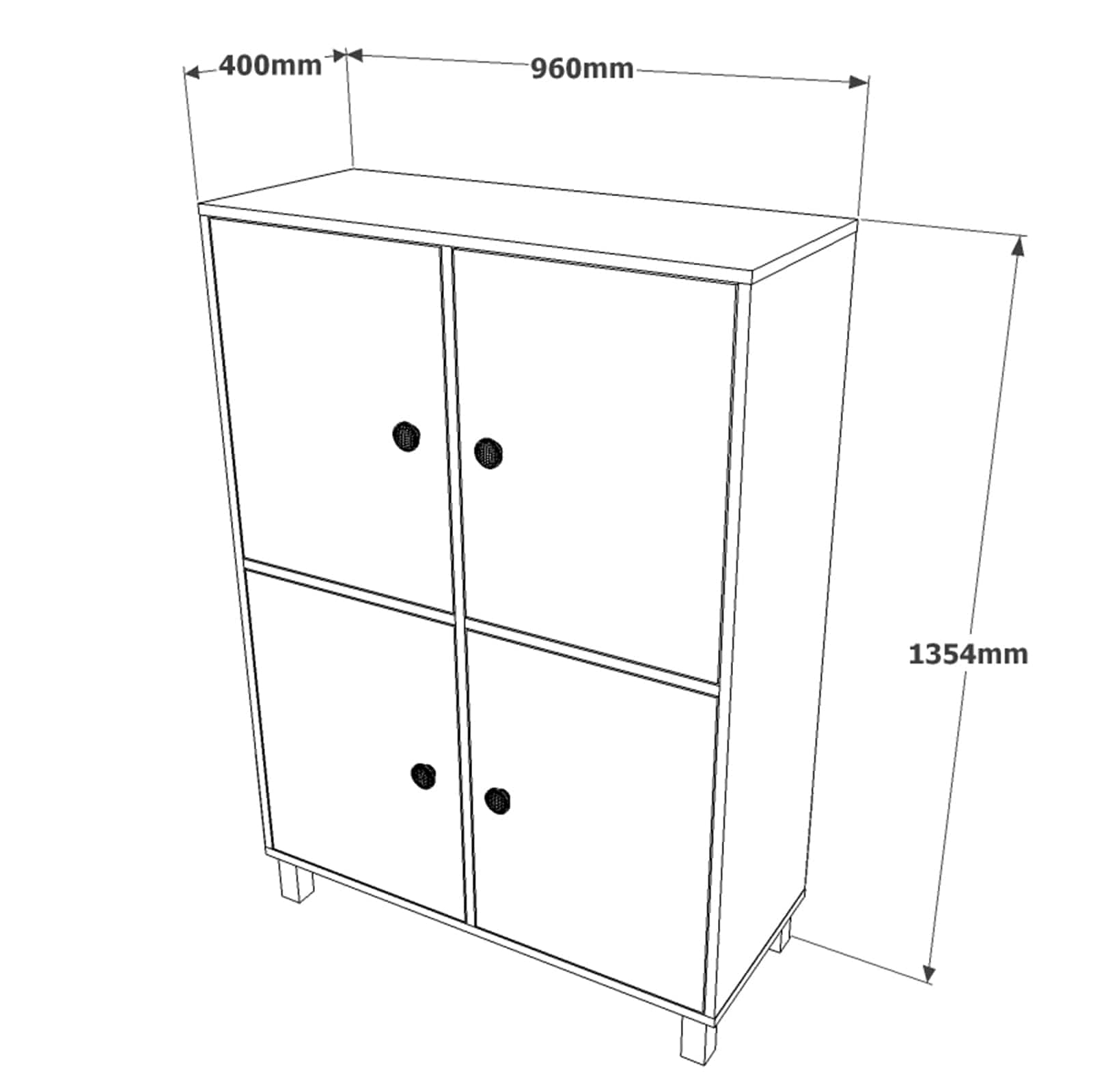 Cabinet din pal si lemn, cu 4 usi Vilamo VL45-338 Large Negru, l96xA40xH135,4 cm (5)