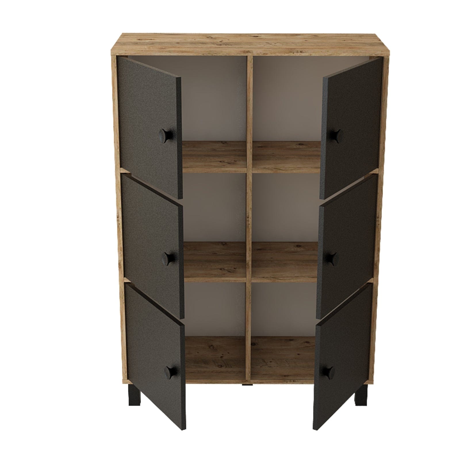 Cabinet din pal si lemn, cu 6 usi Vilamo VL48-238 Large Negru / Natural, l96xA40xH137,5 cm (2)