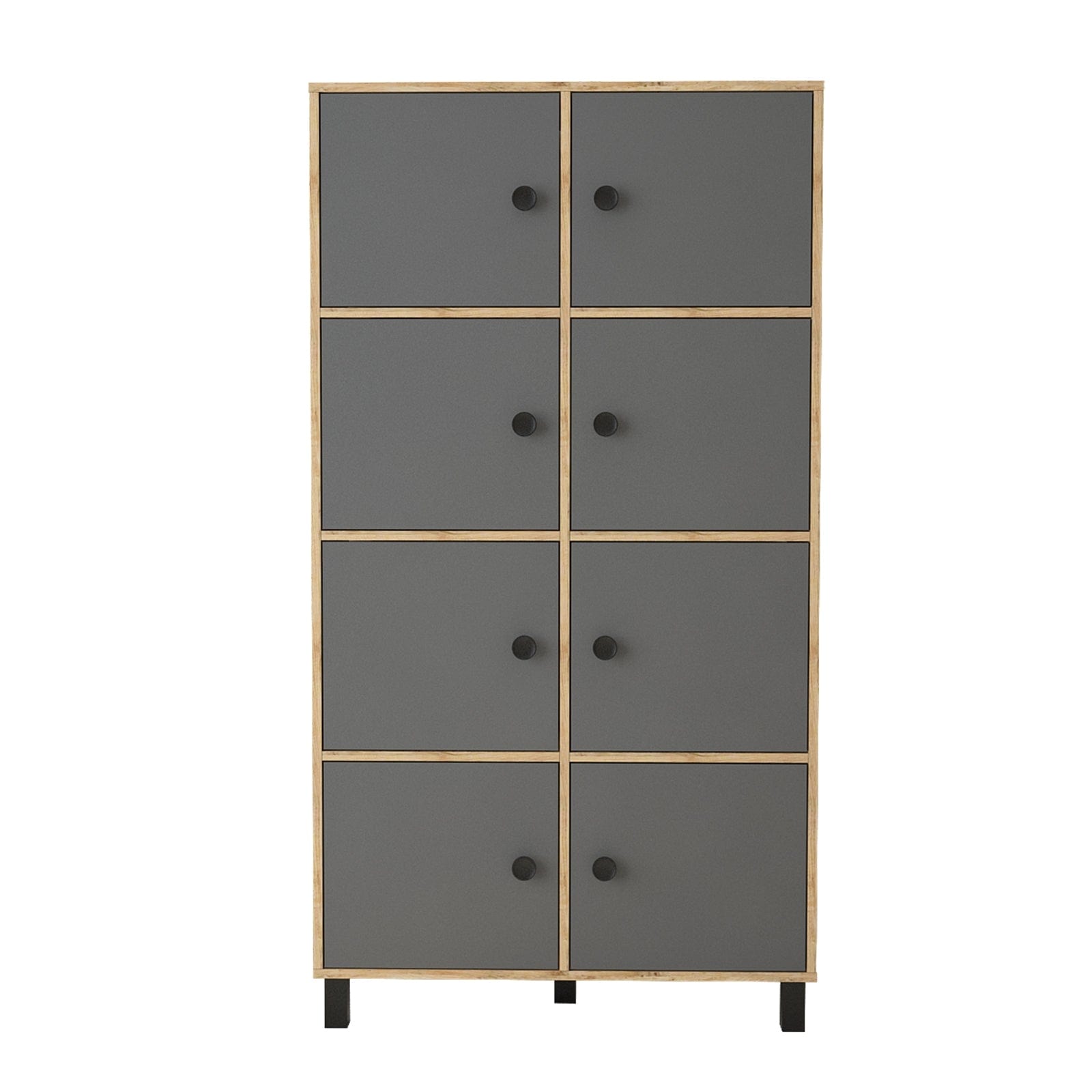 Cabinet din pal si lemn, cu 8 usi Vilamo VL59-228 Tall Antracit / Natural, l96xA40xH179,4 cm (3)