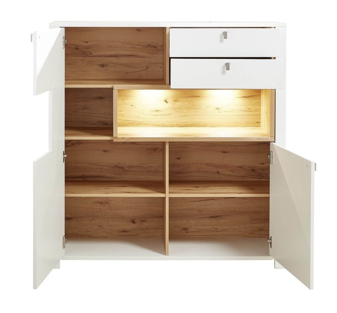 Cabinet din pal si MDF cu 2 sertare si 2 usi, Selina Alb / Natur, l132xA41xH138 cm (1)