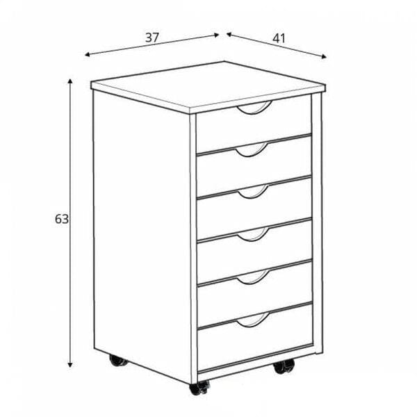 Cabinet din pal si MDF pe rotile, cu 6 sertare, Simund 2 Alb, l37xA41xH63 cm (1)