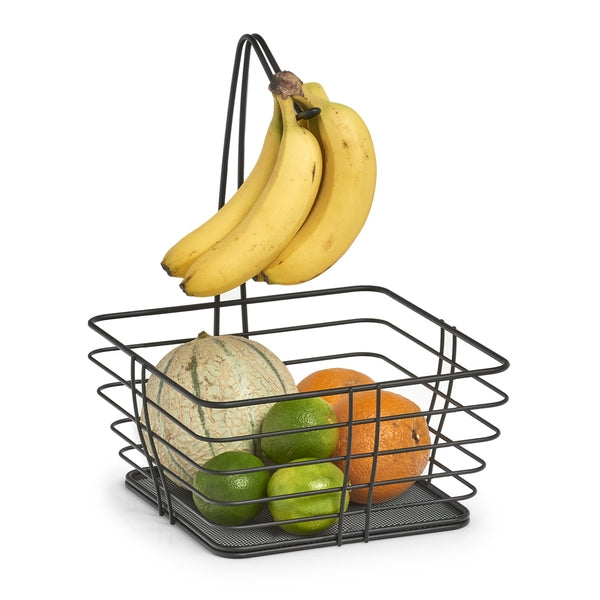 Fructiera cu suport pentru banane, din metal, Basket Square Negru, l26xA26xH36 cm (1)