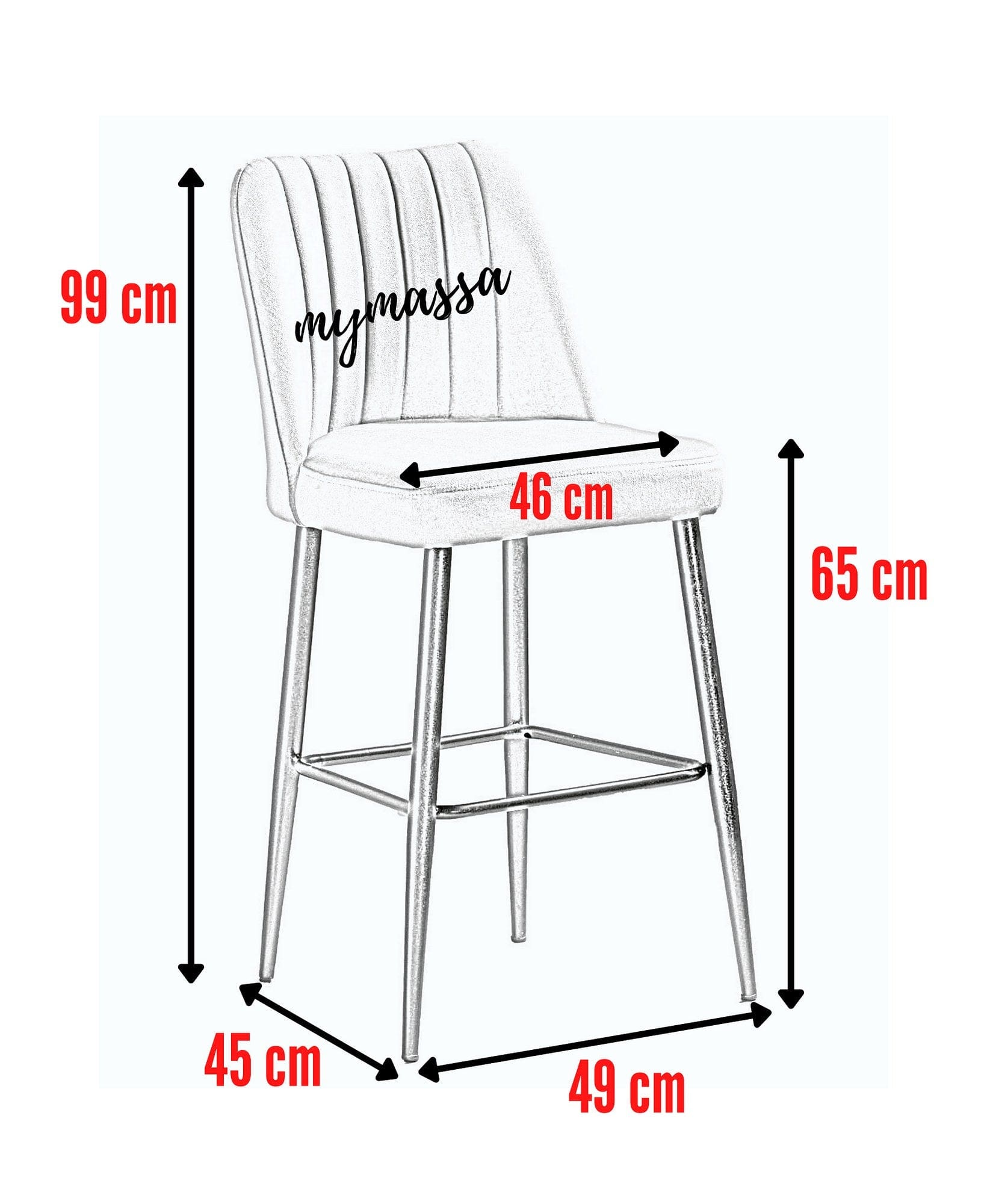 Set 4 scaune de bar tapitate cu stofa si picioare metalice, Vento Velvet Gri / Negru, l49xA45xH99 cm (1)
