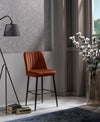 Set 4 scaune de bar tapitate cu stofa si picioare metalice, Vento Velvet Caramiziu / Negru, l49xA45xH99 cm