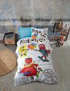 Set lenjerie pentru copii, din bumbac, 3 piese, Robot Multicolor, 160 x 220 cm