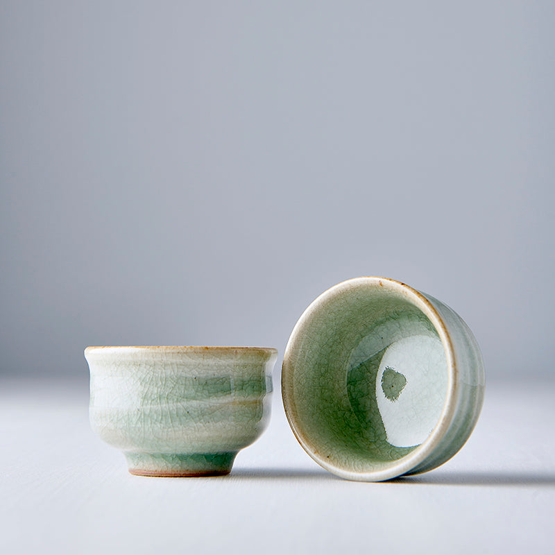 Pahar pentru sake, din ceramica, Celadon Verde, 35 ml (1)