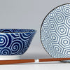 Set 2 boluri cu 4 bete japoneze, din ceramica, Honeycomb Albastru, 400 ml (1)