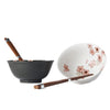 Set 2 boluri cu 4 bete japoneze, din ceramica, Cherry Blossom Negru, 400 ml