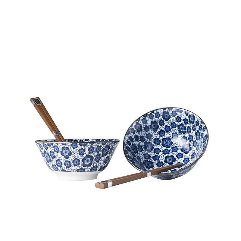 Set 2 boluri cu 4 bete japoneze, din ceramica, Plum Albastru, 400 ml (2)