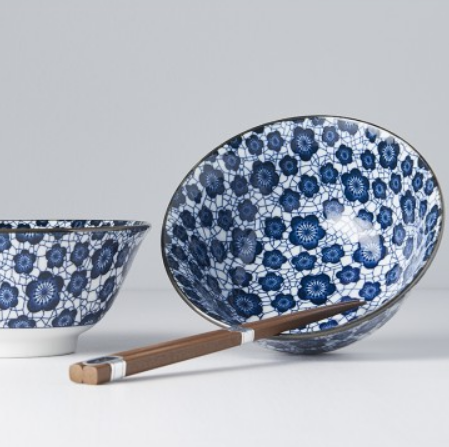 Set 2 boluri cu 4 bete japoneze, din ceramica, Plum Albastru, 400 ml (1)