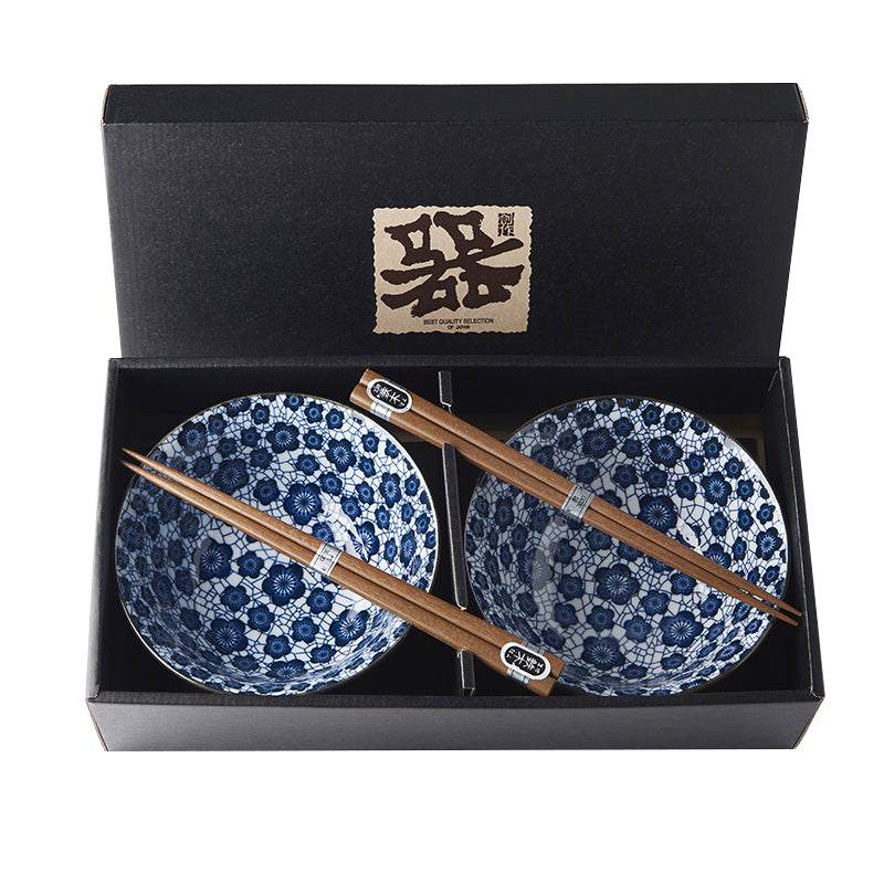Set 2 boluri cu 4 bete japoneze, din ceramica, Plum Albastru, 400 ml