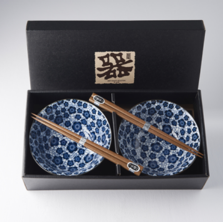 Set 2 boluri cu 4 bete japoneze, din ceramica, Plum Albastru, 400 ml (3)