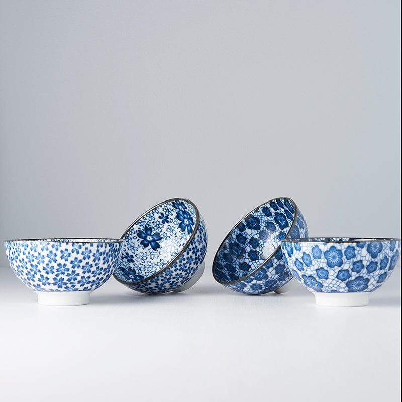 Set 4 boluri japoneze, din ceramica, Plum Albastru, 200 ml (1)
