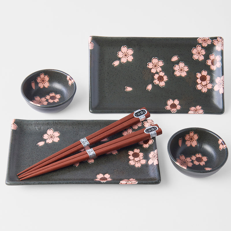 Set japonez pentru servire sushi, din ceramica, Sakura Negru, 4 piese (1)