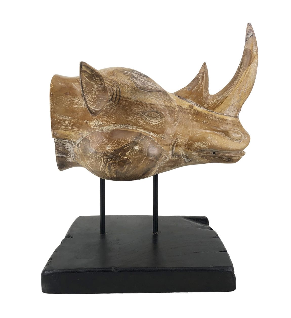Decoratiune din lemn Teak Rhinoceros Head Natural / Negru, L40xl40xH45 cm (1)
