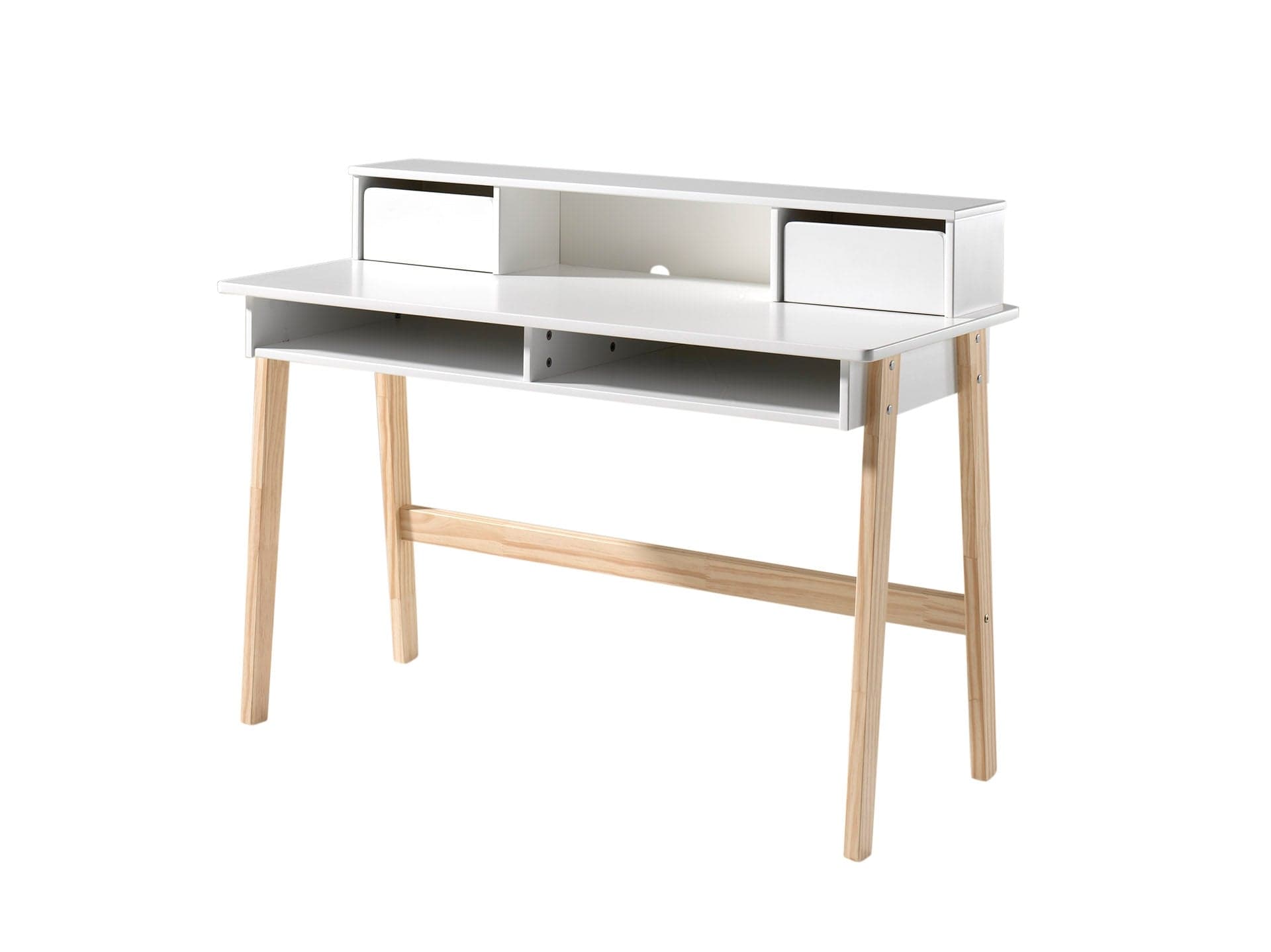 Masa de birou din lemn de pin si MDF cu 2 sertare, pentru copii Kiddy Alb, L110xl60xH90 cm (4)