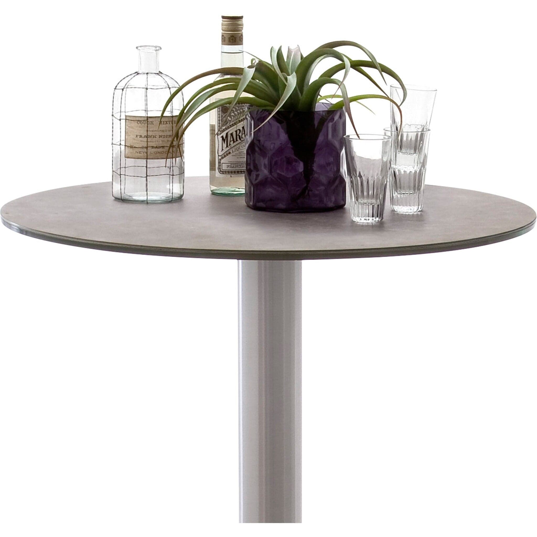 Masa de bar din sticla, ceramica si metal, Zarina 1 Round Cappuccino / Crom, Ø65xH105 cm (3)