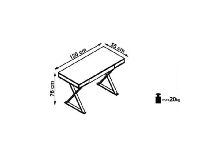 Masa de birou din MDF si metal, cu 1 sertar Ben-31 Alb / Crom, L120xl55xH76 cm (1)