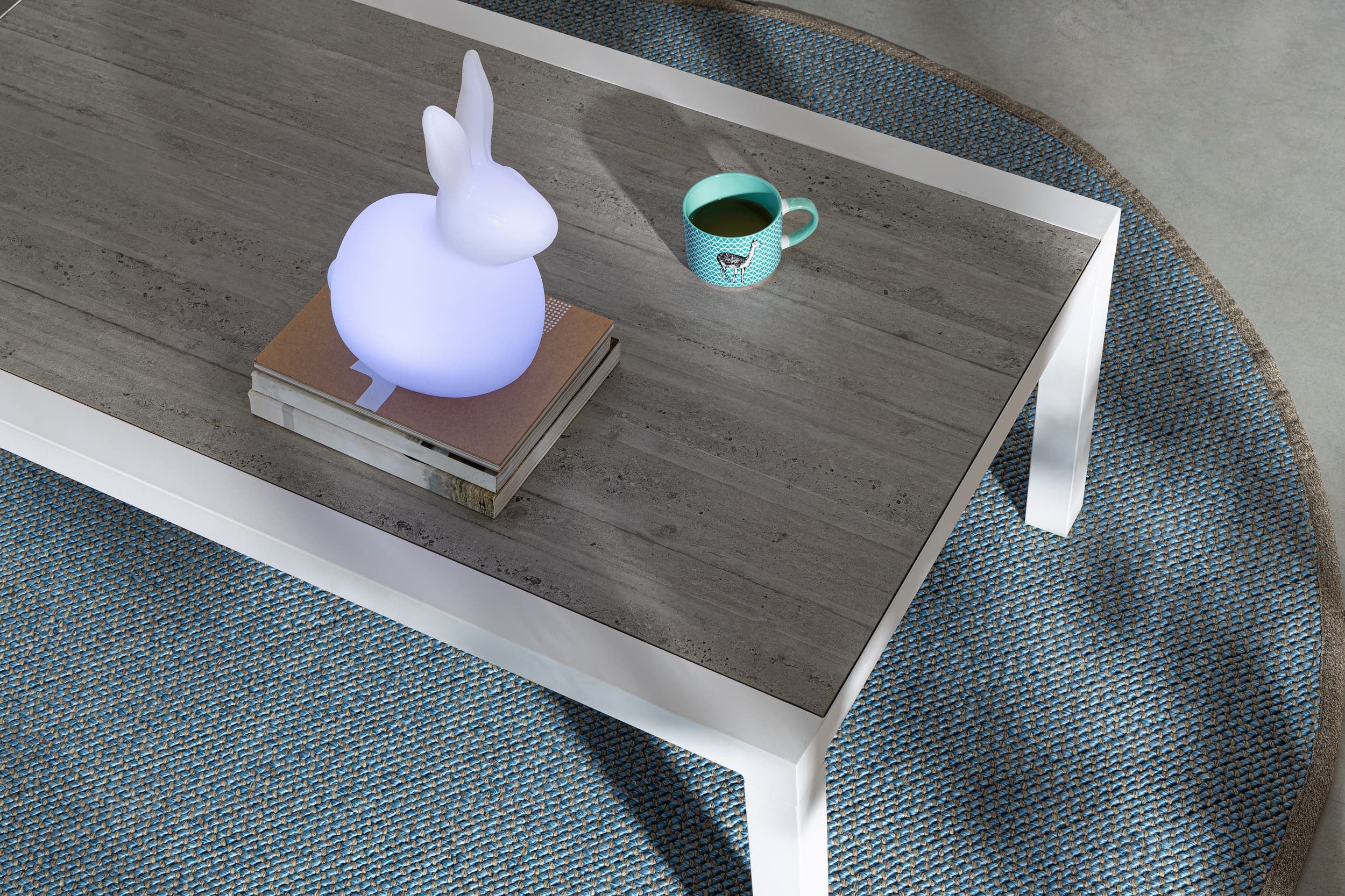 Masa de cafea pentru gradina / terasa, din aluminiu si ceramica, Kledi Rectangle Gri / Alb, L120xl70xH43 cm (2)