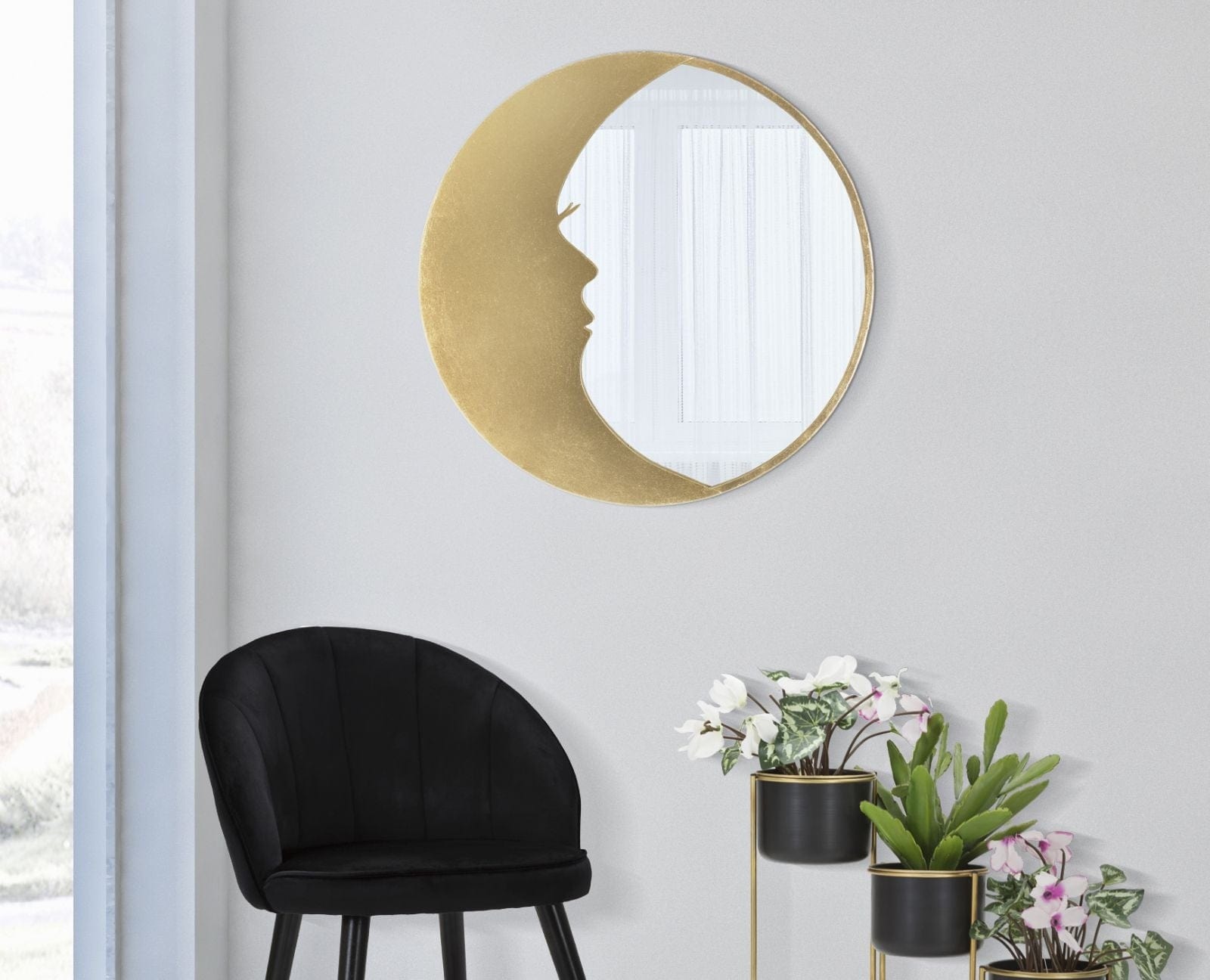 Oglinda decorativa cu rama metalica, Moon Auriu, Ø72,5 cm (1)