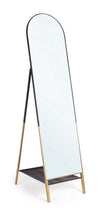 Oglinda decorativa de podea din metal, cu raft, Reflix Negru / Auriu, l42xA68xH170 cm